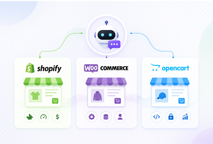 AI Chatbots for Ecommerce in 2026: Shopify vs WooCommerce vs OpenCart — What Actually Changes When You Add One
