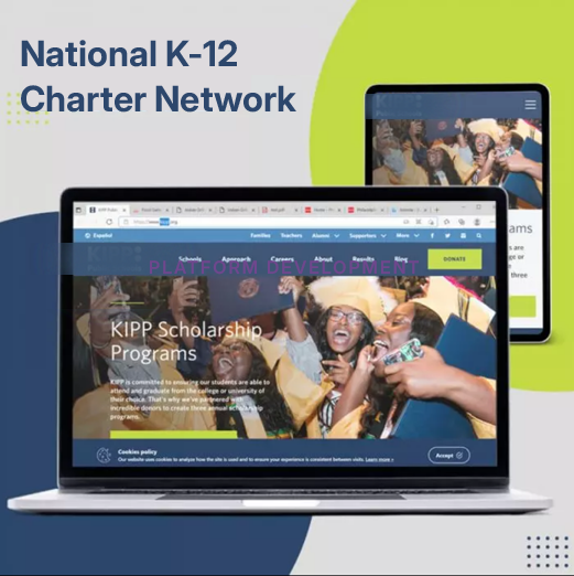 Custom CMS, alumni directory, and ongoing platform engineering for a national charter network.